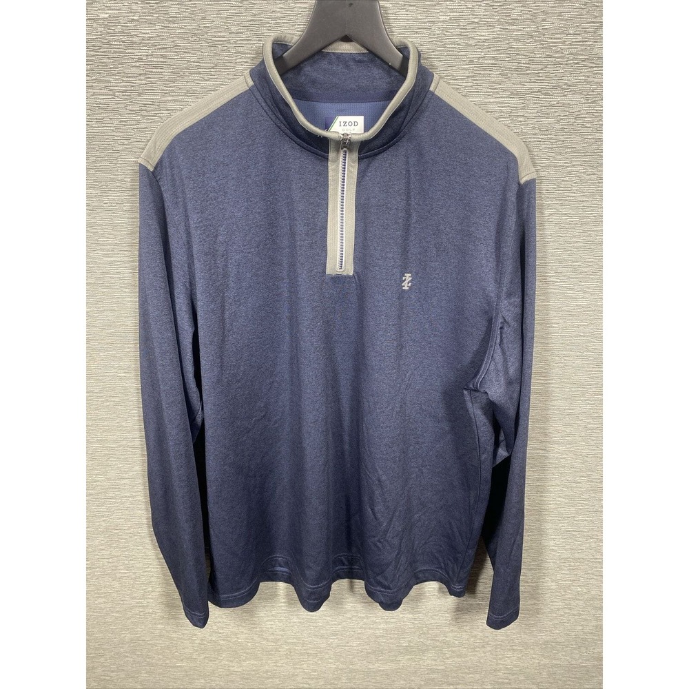 Izod Golf Men Pullover 1/4 Zip Jacket Blue/Gray-Pullover Size XL